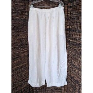 FLAX 100% Linen Wide Leg Pants Elastic Waist Pockets 3G Plus Sz 24/26 Lagenlook